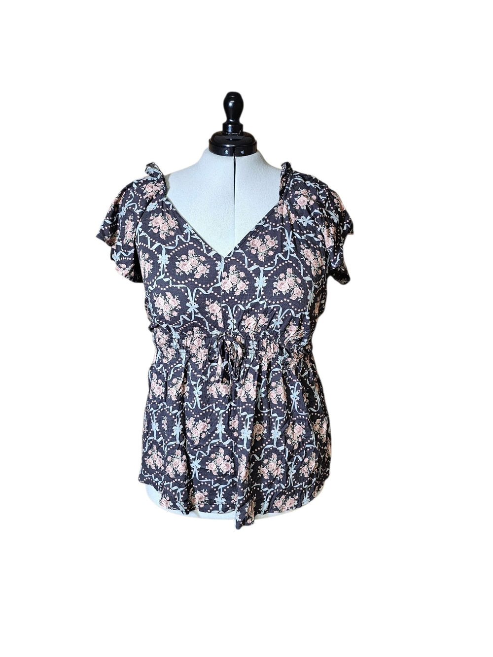 torrid Black Floral Tie-Waist V-Neck Blouse